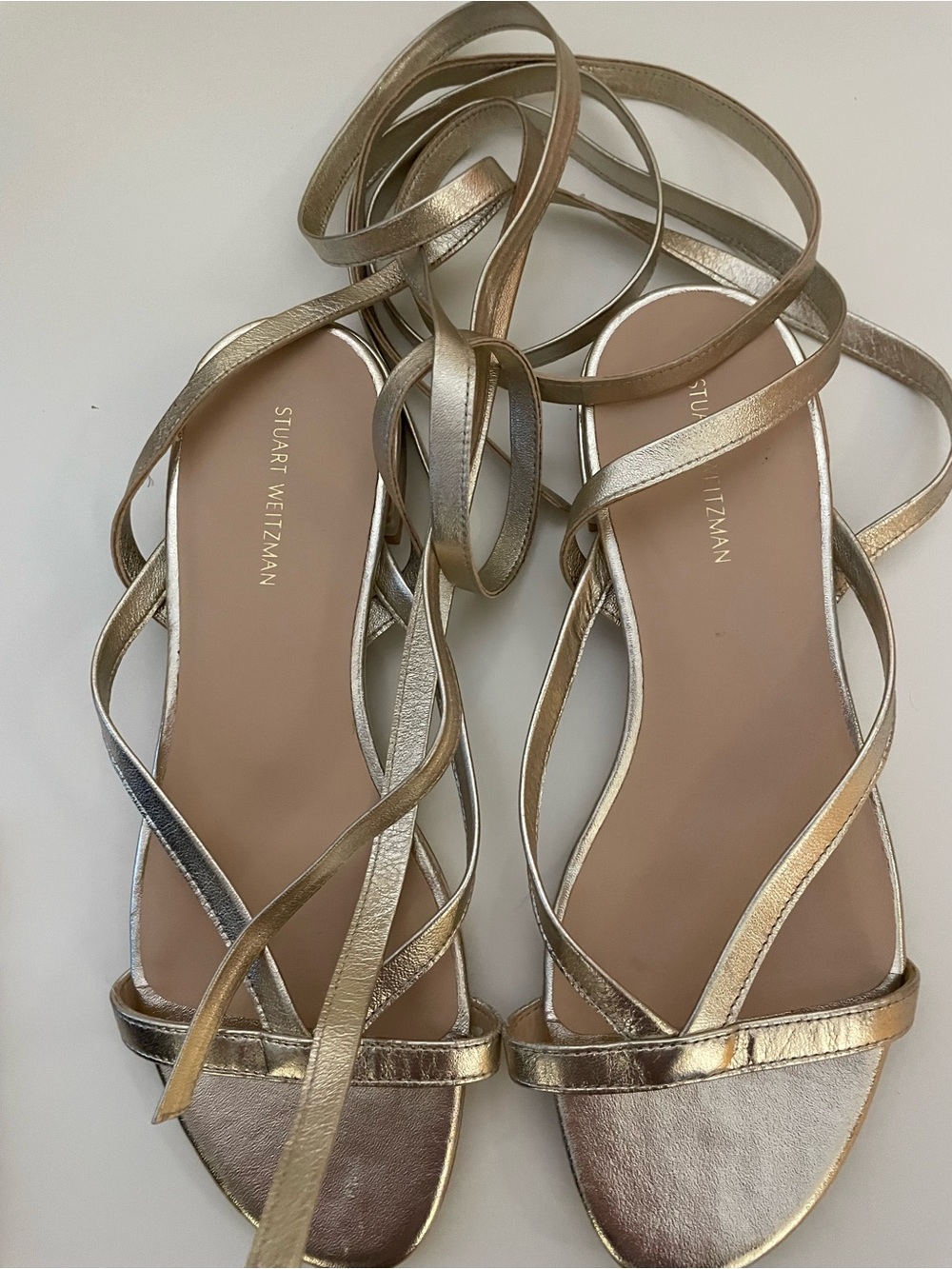 Stuart Weitzman Anita Metallic Gold Lace-Up Flat Sandals.NEW WOT